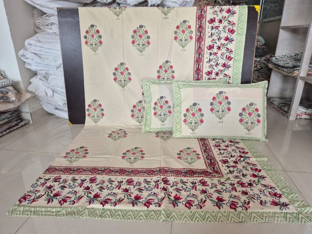 Hand Block Print Floral Bed Sheet